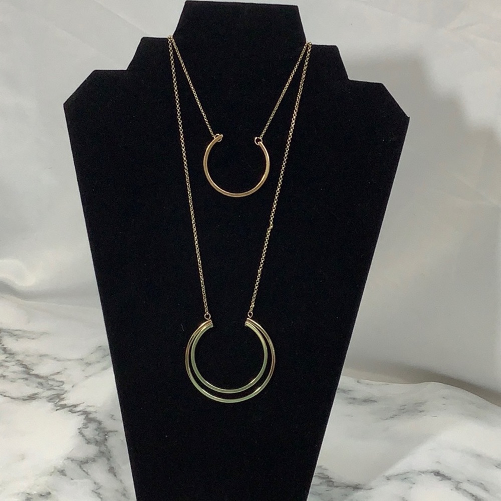 NWT- Bcbg Gold-Tone Double-Layer Geometric Pendant Necklace